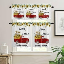 Farm Fresh Window Curtain Set with Tiers and Valance, 3 Pieces Rod Pocket Valances Retro Red Turck Pull Milk Cow Sunflower Window Treatment Semi Sheer Kitchen Bedroom Farmhouse Decor (52" W x 18" L)