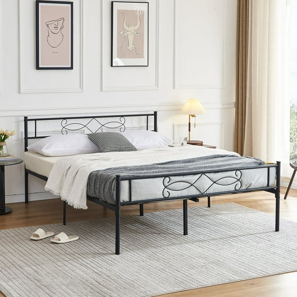VECELO Full Size Metal Platform Bed Frame with Headboard and