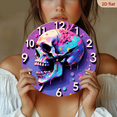 thumbnail image 2 of Pop Art Colorful Skull Wall Clock, Vibrant Graffiti-Style Gothic Decor, Unique Purple Background Timepiece with Dripping Paint, Ideal for Edgy Home & Studio Decor, 2 of 7