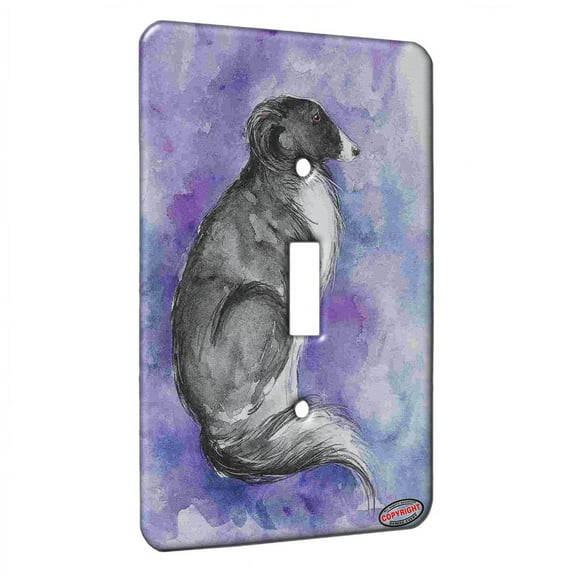 KuzmarK™ Single Gang Toggle Switch Wall Plate - Long Haired Brindle Spotted Whippet Sighthound Dog Art by Denise Every