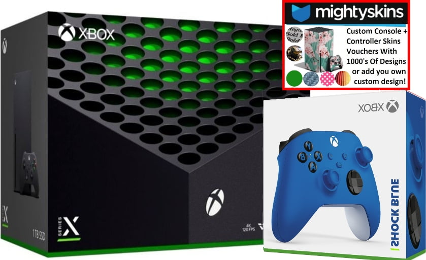Microsoft Xbox Series X 1TB Console with Extra Wireless Controller and MightySkins Voucher - Shock Blue