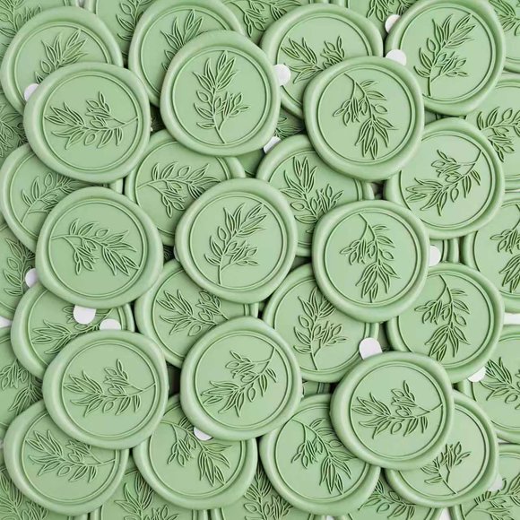 Pegatinas con sello de cera, 50 unidades, autoadhesivas, color verde salvia