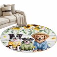 thumbnail image 2 of Spring Dog Round Area Rug 4ft, Sunflower Daisy Botanical Vintage Washable Non-Slip Circle Rugs for Bedroom Living Room Kitchen, Soft Non Shedding Circle Carpet for Dining Room Dorm, 2 of 9