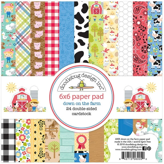 Doodlebug Double-Sided Paper Pad 6"X6" 24/Pkg-Down On The Farm