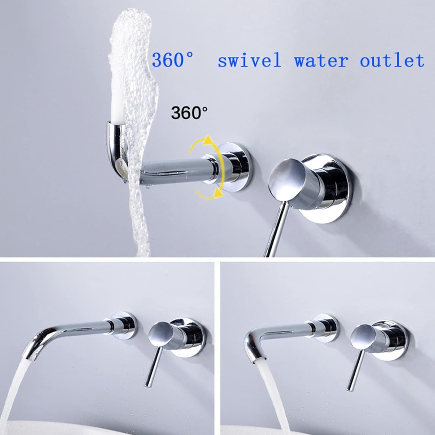 Wall Mount Bathroom Faucet, Single Handle Wall Mounted Bathroom Sink Faucet, Hot and Cold, Basin Mixer Tap Faucet, Chrome Plated, One-Piece