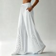 thumbnail image 5 of Kttectoa Womens Pants Drawstring Wide Leg Palazzo Pants Floral Lace Hem Boho Loose Casual Pants Vacation Solid, 5 of 5