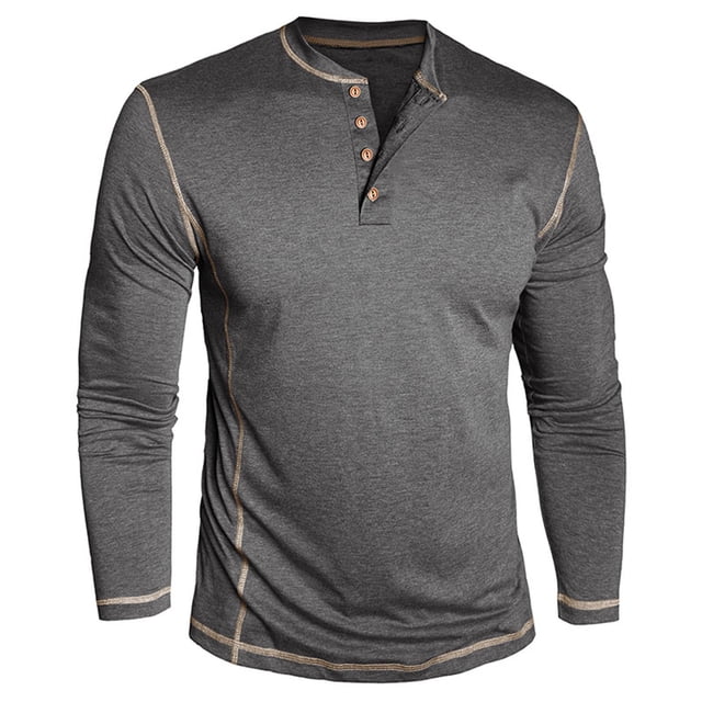 Lmnyox Chemise Décontractée à Manches Longues pour Hommes, T-Shirt Classique à Col Rond avec Boutons, Mode Business Basique
