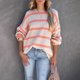 thumbnail image 3 of Jersey suelto para mujer, Top con estampado de rayas, cuello redondo, hombros caídos, manga larga, sudadera informal de gran tamaño para primavera y otoño, rosa, XXL, 3 of 8
