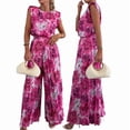 thumbnail image 2 of Lounge Sets for Women Two Piece Outfits Knit Cap Sleeve Tops Wide Leg Pleated Pants Rose Red L, 2 of 7
