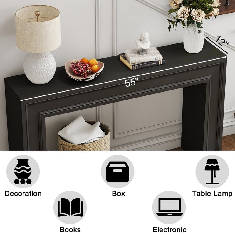 PLAMLE 55 Inch Console Table for Entryway, Narrow Sofa Table Behind Couch with Storage Shelf, Farmhouse Wooden Hallway Table for Living Room, Foyer, Small Spaces
