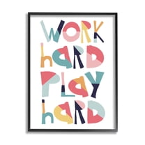 Stupell Industries Work Hard Play Hard Phrase Geometric Pattern Typography Inspirational Painting Black Framed Art Print Wall Art, 11 x 14