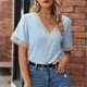 thumbnail image 1 of Camiseta De Gasa Camiseta de retazos de encaje Camiseta de gasa con cuello en V para mujer Camiseta holgada de verano (Azul L) Cgtredaw para Mujer Azul T L, 1 of 6