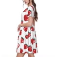 thumbnail image 2 of Bingfone Hand Drawn Strawberry Print Women’s Short Sleeve Dress, Comfortable Casual Dress, Stylish Summer Dress with Stretchy Fit for Daily Wear, 2 of 6