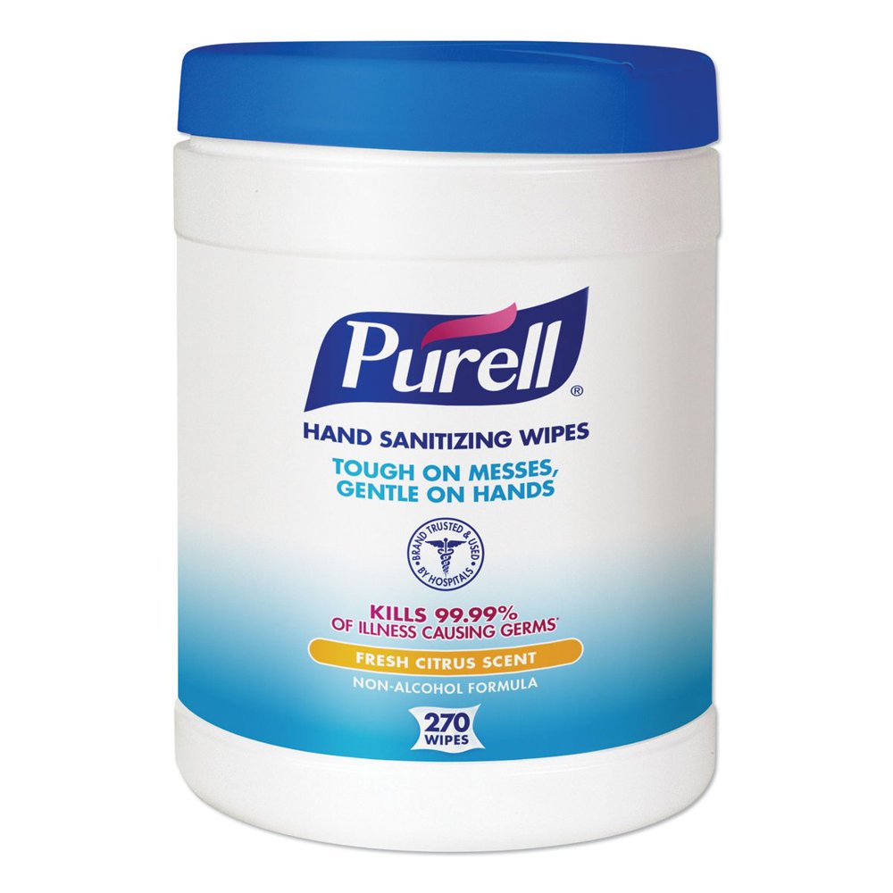 Purell Sanitizing Hand Wipes, 6 X 6 3/4, White, 270/Canister, 6