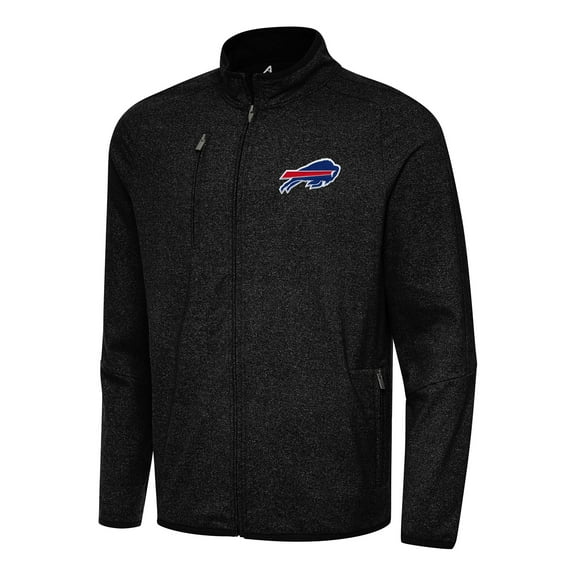 Men's Antigua Heather Black Buffalo Bills Hold-Up Tri-Blend Full-Zip Jacket