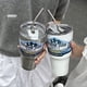 thumbnail image 2 of Taza de barra de hielo de 900 ml, termo de doble pared para automóvil, taza de café frío, taza de paja de acero inoxidable, botella de vaso de viaje de gran capacidad, 2 of 6