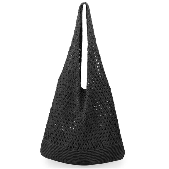 Crochet Beach Tote bag Summer Beach Bag for Women Aesthetic Mesh Tote Bag Hippie Bag Knit Bag（blck）