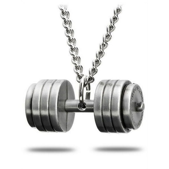 Men's Antique Finish Stack Plate Dumbbell Necklace-Phil.4:13 by Shields of Strength