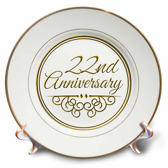 3dRose, Gift For 22nd Anniversary - Gold Text For Celebrating Wedding Anniversaries - 22 Years Married Together, 8 inch Porcelain Plate