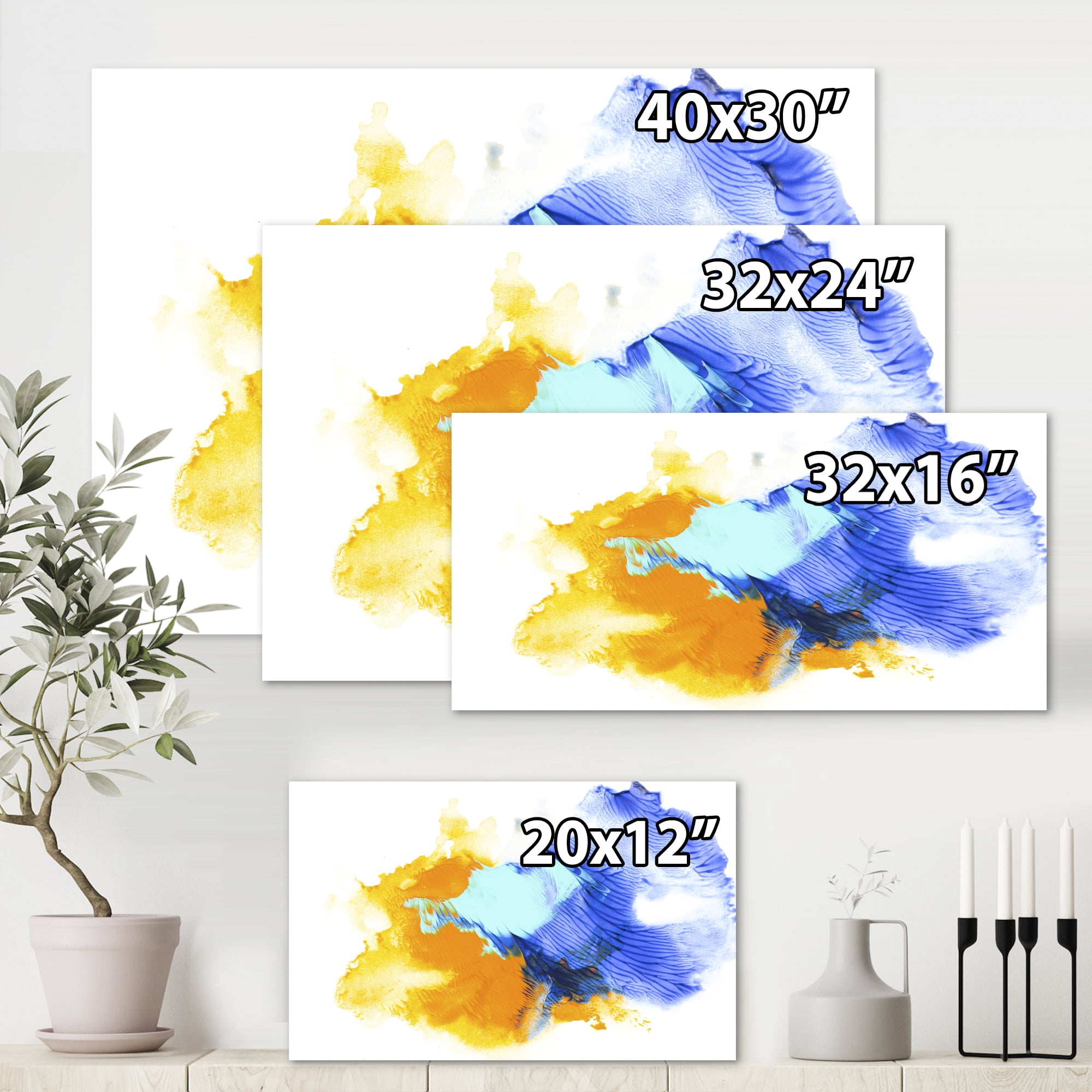 Designart ' Abstract Orange and Blue Clouds ' Modern Canvas Wall Art Print