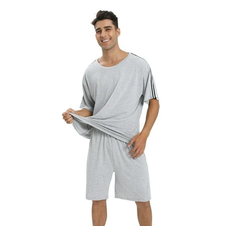 

Men s Pajamas Set Short Sleeve Sleepwear Top and Shorts Lightweight Quick Dry Soft Crew Neck Lounge Set