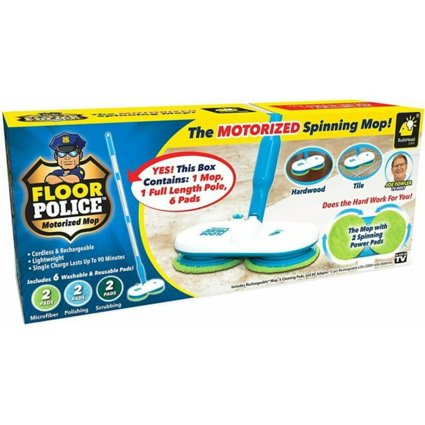 Original As Seen On Tv Floor Police Mop With Motorized Dual Spinning Mopheads & 6 Unique