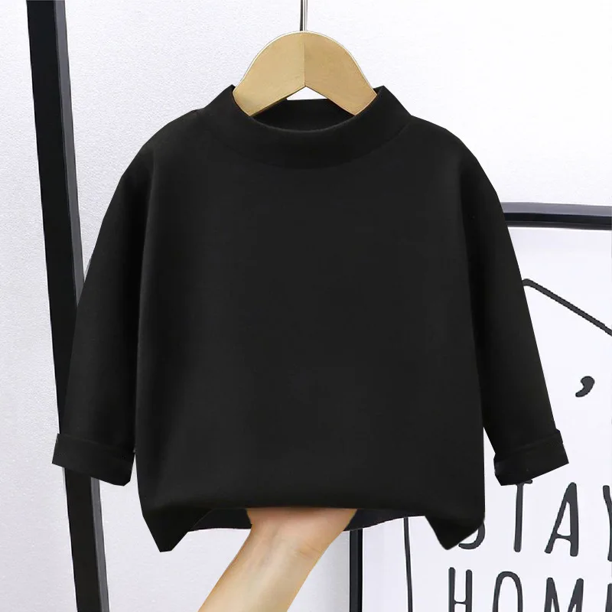 Ropa de otoño e invierno para niños, Polo/cuello de tortuga, camiseta de manga larga de lana de doble cara, Top de capa Base cálida para niños y niñas