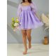 thumbnail image 4 of VISgogo Vestido de Verano para Mujer, Vestido Corto de una Pieza con Manga de Burbuja y Cuello Cuadrado de Color Sólido para Damas, Rosa/Morado/Amarillo VISgogo  moda, 4 of 9