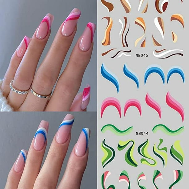 Rayas de colores Líneas Nail Art Stickers Arco iris Geométrico Transferencia de agua Calcomanías para uñas Nail Art Sliders Verano para decoración de uñas Diseños de marcas de agua Accesorios Suminis JAMW Sencillez
