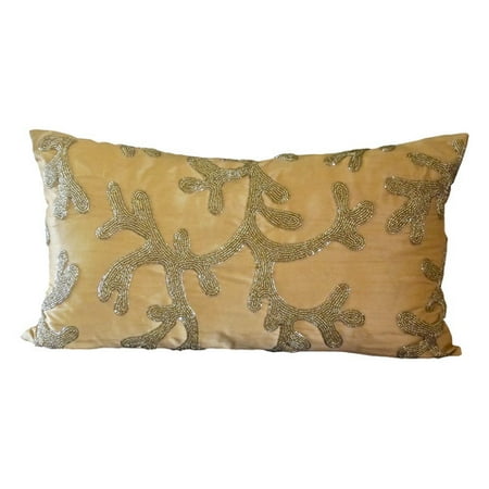 Debage Inc. Beaded Coral Silk Lumbar Pillow