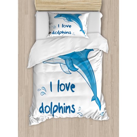Dolphin Duvet Cover Set Cartoon Style Ocean Animal With I Love