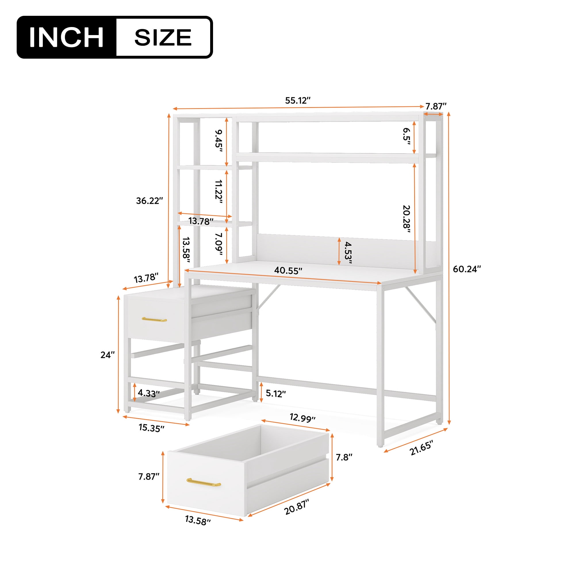 MAYEERTY All-in-One Computer Desk, Multifunctional Workstation with 2 Drawers, Top Hutch & Storage Shelves, Industrial Style