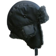 N'Ice Caps Men's Insulated Taslon Trapper Black Hat with Flaps - Winter Snow Ski Adults