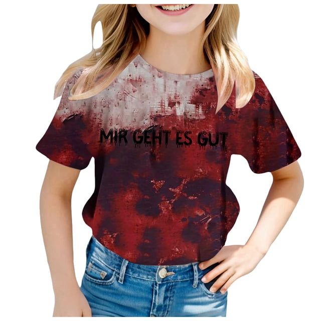 2DXuixsh Chemises pour Filles Enfants Filles T-Shirt Imprimé Rétro Manches Courtes Col Rond Décontracté Ample Basique Hauts Tenues d'Automne pour Tout-Petits Jaune Clair Taille 140