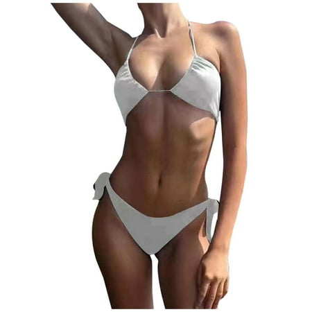 RUTAYY Women Swimwear Summer Candy Color Bikini Swimsuit Sheer Yet Breathable Tie Up Design Seaside Swim Wear