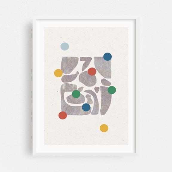 Retro Minimalist Shape - Mixed Media Abstract Geometric Minimalist Modern Art Mid-Century Modern Pattern Art Deco White Framed Wall Art Print 11 x 14 inches