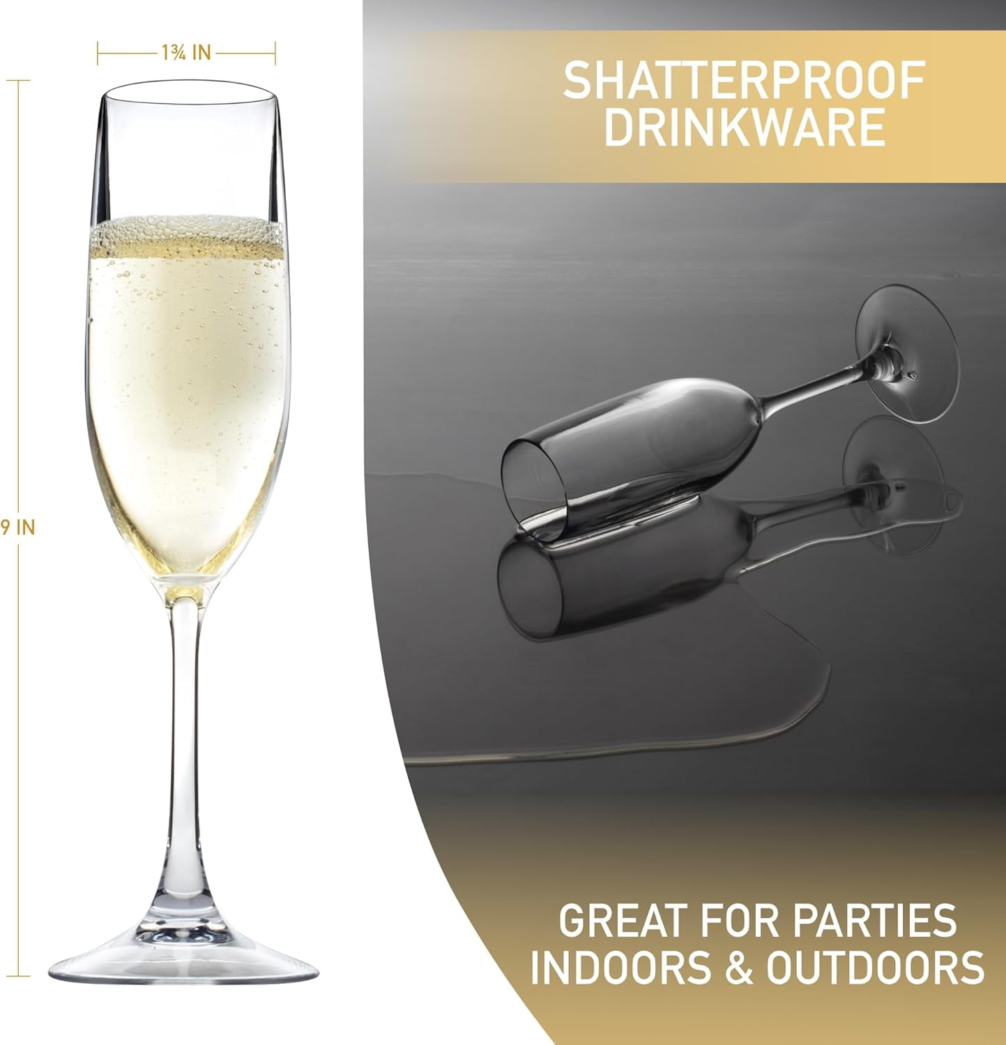 D'Eco Unbreakable 12 oz Champagne Flutes (Set of 8) 100% Tritan Reusable Mimosa & Champagne Glasses - Perfect Cocktail Glasses for Hosting Parties Indoors & Out - Great Graduation Gift