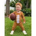 thumbnail image 5 of Cjfdfy Newborn Baby Girls Game Day Fall Outfits Football Themed Long Sleeve Ribbed Knit Romper And Headband Infant Cute Football Season Fall Winter Clothes 0-18 Months, 5 of 9
