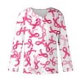 thumbnail image 4 of Kilaqueen Breast Cancer Awareness Shirts for Women Long Sleeve Oblique Collar V Neck Pink Ribbon Print October Tops for Going Out, 4 of 5