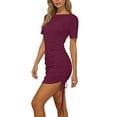 thumbnail image 3 of Juslio Dresses for Women Round Neck Drawstring, Slim Midi Dress Casual Solid Color T-Shirt Dresses, 3 of 7