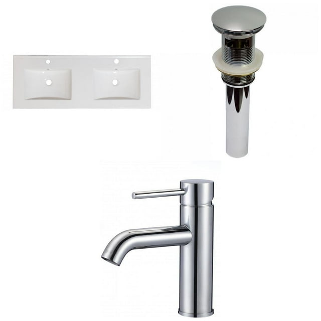 American Imaginations 48-in. W 1 Hole Ceramic Top Set In White Color - Overflow Drain Incl. AI-32671