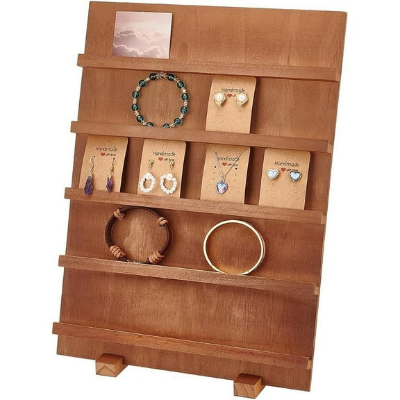 5 Tier Wooden Earring Display Stand Retail Jewelry Display Holder Removable Showcase with Slots Rustic Earring Card Sticker Display Rack for Selling Craft Showing Jewelry Storage for DIY