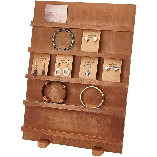 Exhibidor de aretes de madera de 5 niveles, soporte para joyería, vitrina desmontable con ranuras, estante rústico para tarjetas y etiquetas de aretes