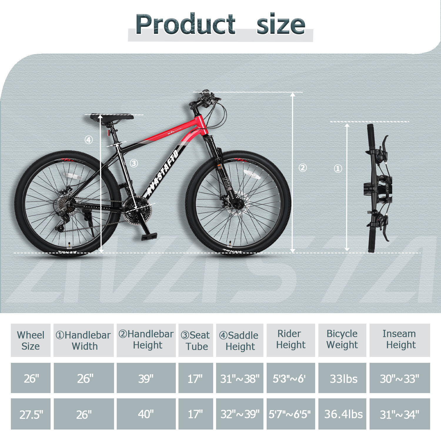 AVASTA 27.5-inch Mountain Bike for Man Male and Woman Female Adult with Lightweight Aluminum Alloy Frame and Dual Disc Brakes,Front Suspension,21-Speed Gear Shifters,Hidden Brake Cables,Red