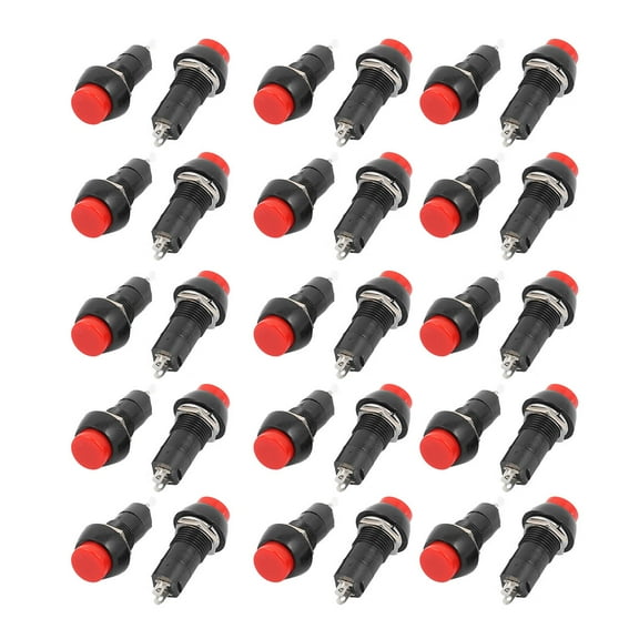 30 Pcs 250V 3A 2 Terminal SPST On/Off Momentary Red Push Button Switch