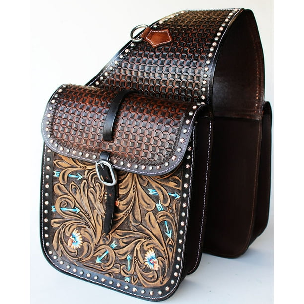 Horse WESTERN SADDLE BAG OR MOTORCYCLE SADDLE BAGS HAND TOOLED LEATHER
