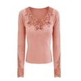 thumbnail image 4 of JAJAHO Long Sleeve Shirts For Women Lace Trim Rhinestone Scoop Neck Solid Color Top Slim Fit 2026 Spring Outfits Cozy Tops, 4 of 6