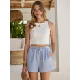 thumbnail image 3 of ANRABESS Boxer Shorts for Women Gingham Plaid Drawstring Lounge Shorts with Pockets, Elastic Waist Summer Pajama Beach Shorts Blue White Stripe Medium, 3 of 9