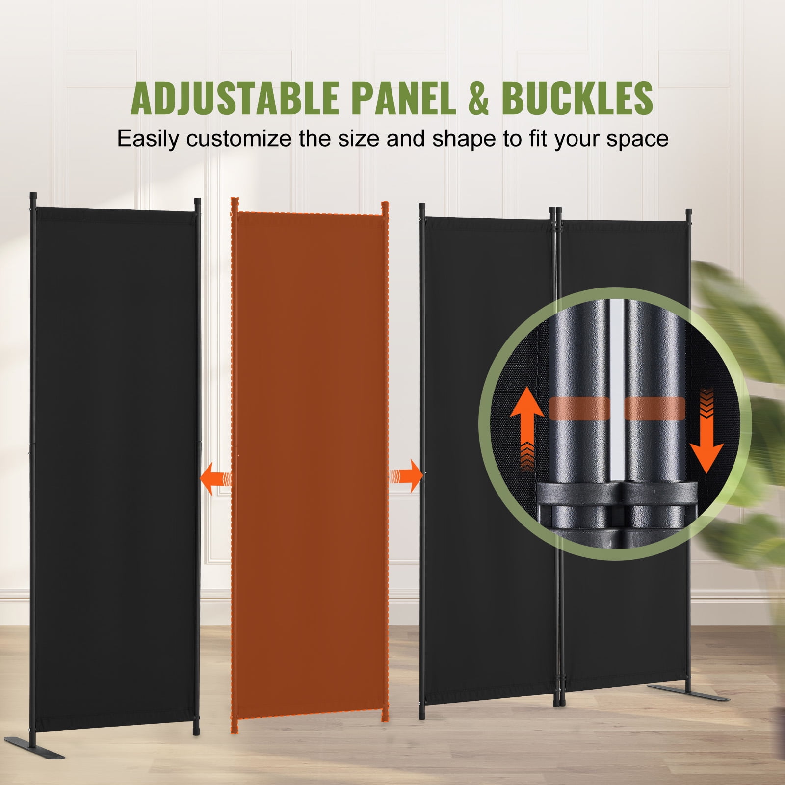 KFFKFF 4 Panel Room Dividers, Foldable Privacy Screens, Cloth Segregation Panels for Workspace, Bedroom, Meal Space, Study Area, Self-supporting, Black