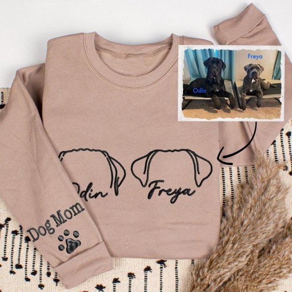 Custom Dog Mom Embroidered Pet Ears Outline Pet Lover Birthday, Sweatshirt
